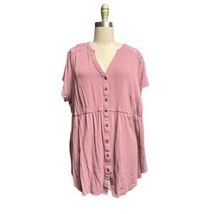 Torrid Emma Babydoll Crepe With Lace Trim Top Short Sleeve V-Neck Tunic SZ 2